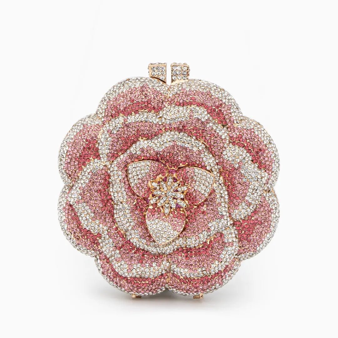 Rosabelle | Crystal Rose Evening Clutch – Floral Elegance - in Salmon Pink | Arvea Bags