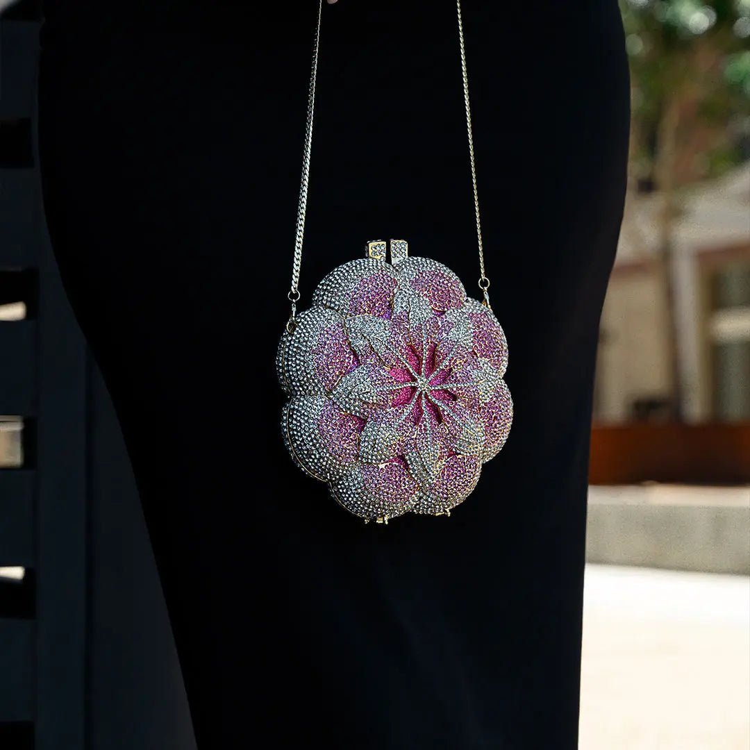 Rosabelle | Crystal Rose Evening Clutch – Floral Elegance - in Salmon Pink | Arvea Bags