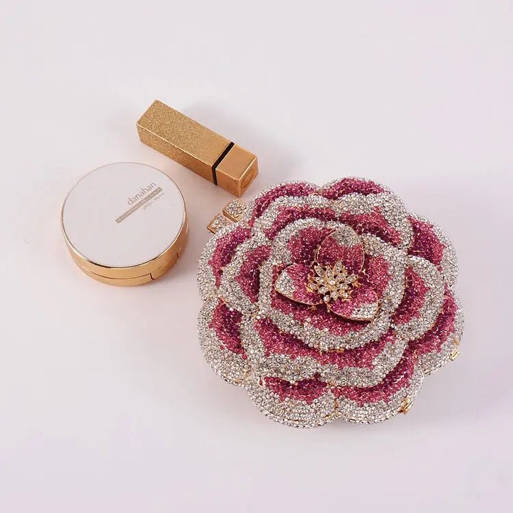Rosabelle | Crystal Rose Evening Clutch – Floral Elegance - in Salmon Pink | Arvea Bags