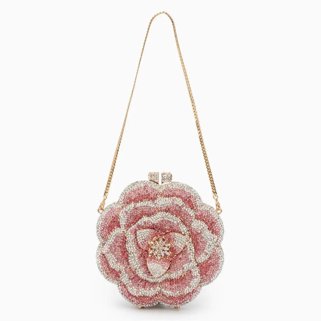 Rosabelle | Crystal Rose Evening Clutch – Floral Elegance - in Salmon Pink | Arvea Bags