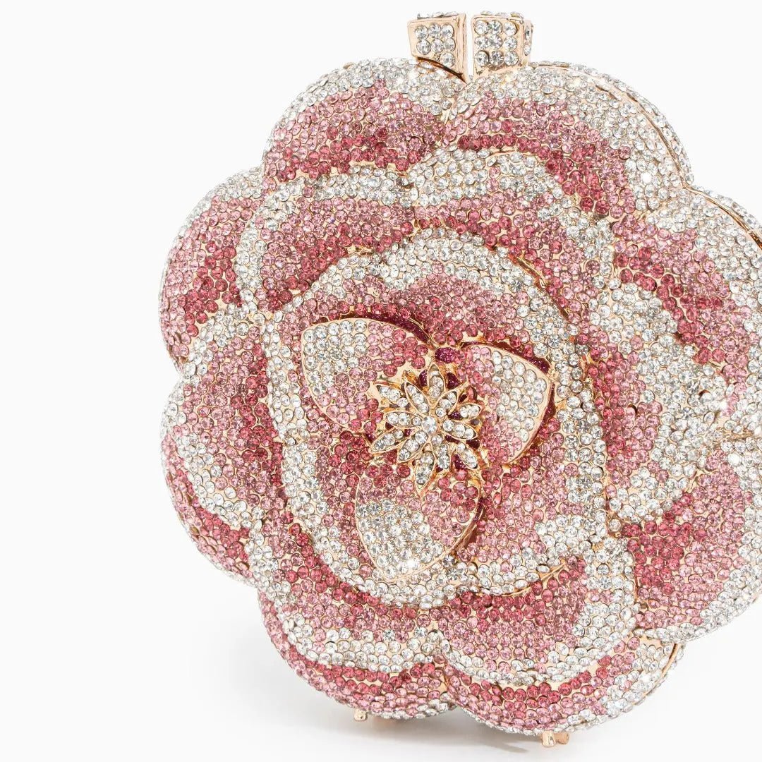 Rosabelle | Crystal Rose Evening Clutch – Floral Elegance - in Salmon Pink | Arvea Bags