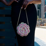 Rosabelle | Crystal Rose Evening Clutch – Floral Elegance - in Salmon Pink | Arvea Bags