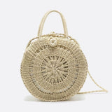 Round Handwoven Cord Bag – Boho Tote with Dual Handles & Strap - in Beige | Arvea Bags