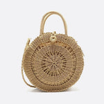 Round Handwoven Cord Bag – Boho Tote with Dual Handles & Strap - in Light Brown | Arvea Bags