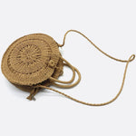 Round Handwoven Cord Bag – Boho Tote with Dual Handles & Strap - in Light Brown | Arvea Bags