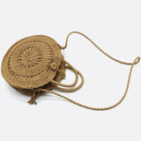 Round Handwoven Cord Bag – Boho Tote with Dual Handles & Strap - in Light Brown | Arvea Bags