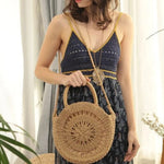 Round Handwoven Cord Bag – Boho Tote with Dual Handles & Strap - in Light Brown | Arvea Bags