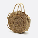 Round Handwoven Cord Bag – Boho Tote with Dual Handles & Strap - in Light Brown | Arvea Bags