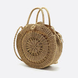 Round Handwoven Cord Bag – Boho Tote with Dual Handles & Strap - in Light Brown | Arvea Bags