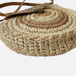 Round Woven Crossbody Bag with Patterned Flap – Boho Chic - in Khaki | Arvea Bags