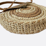 Round Woven Crossbody Bag with Patterned Flap – Boho Chic - in Khaki | Arvea Bags
