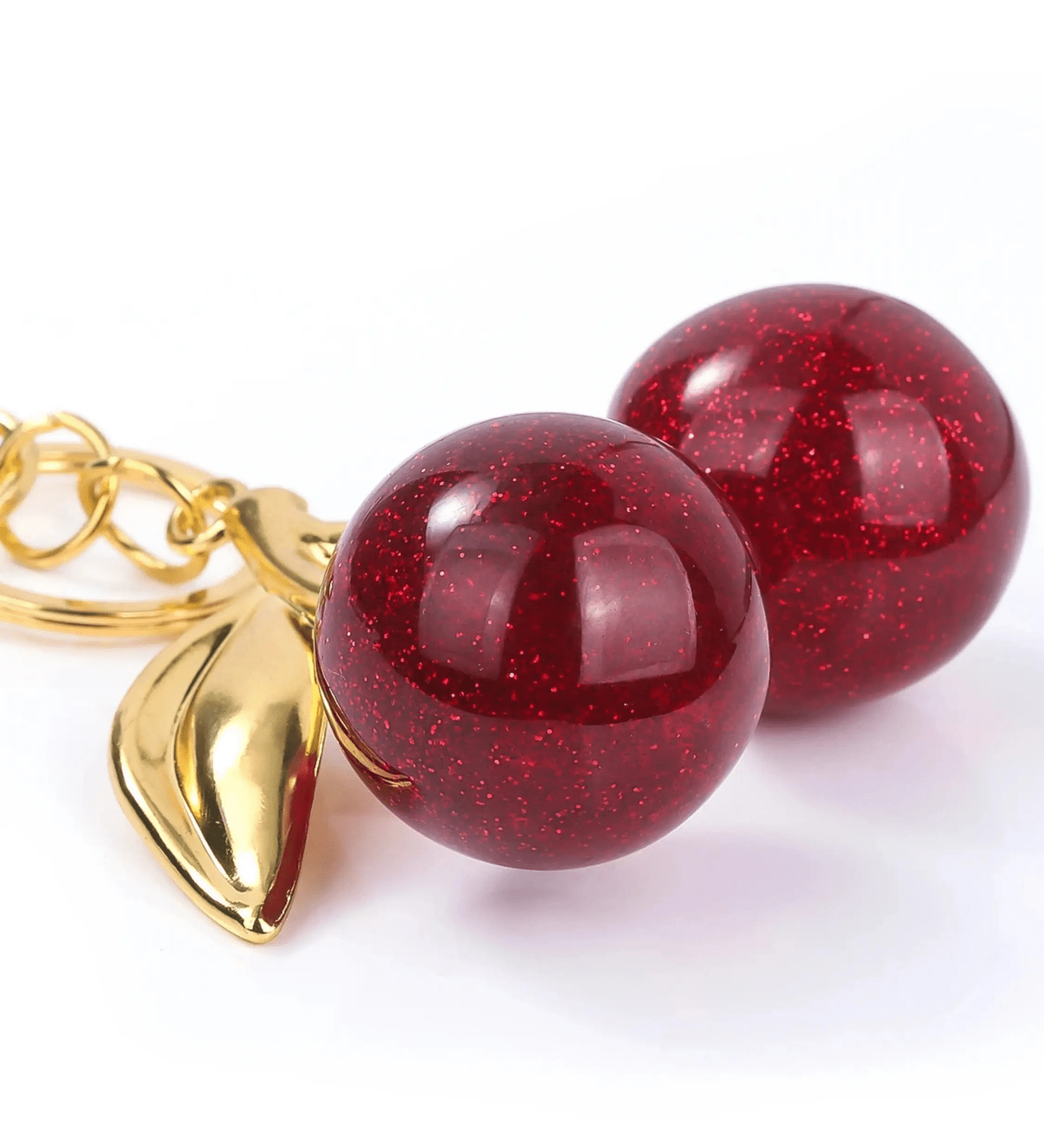 Ruby | Glitter Cherry Gold Keychain – Sparkling Elegance - in Bordeaux red | Arvea Bags
