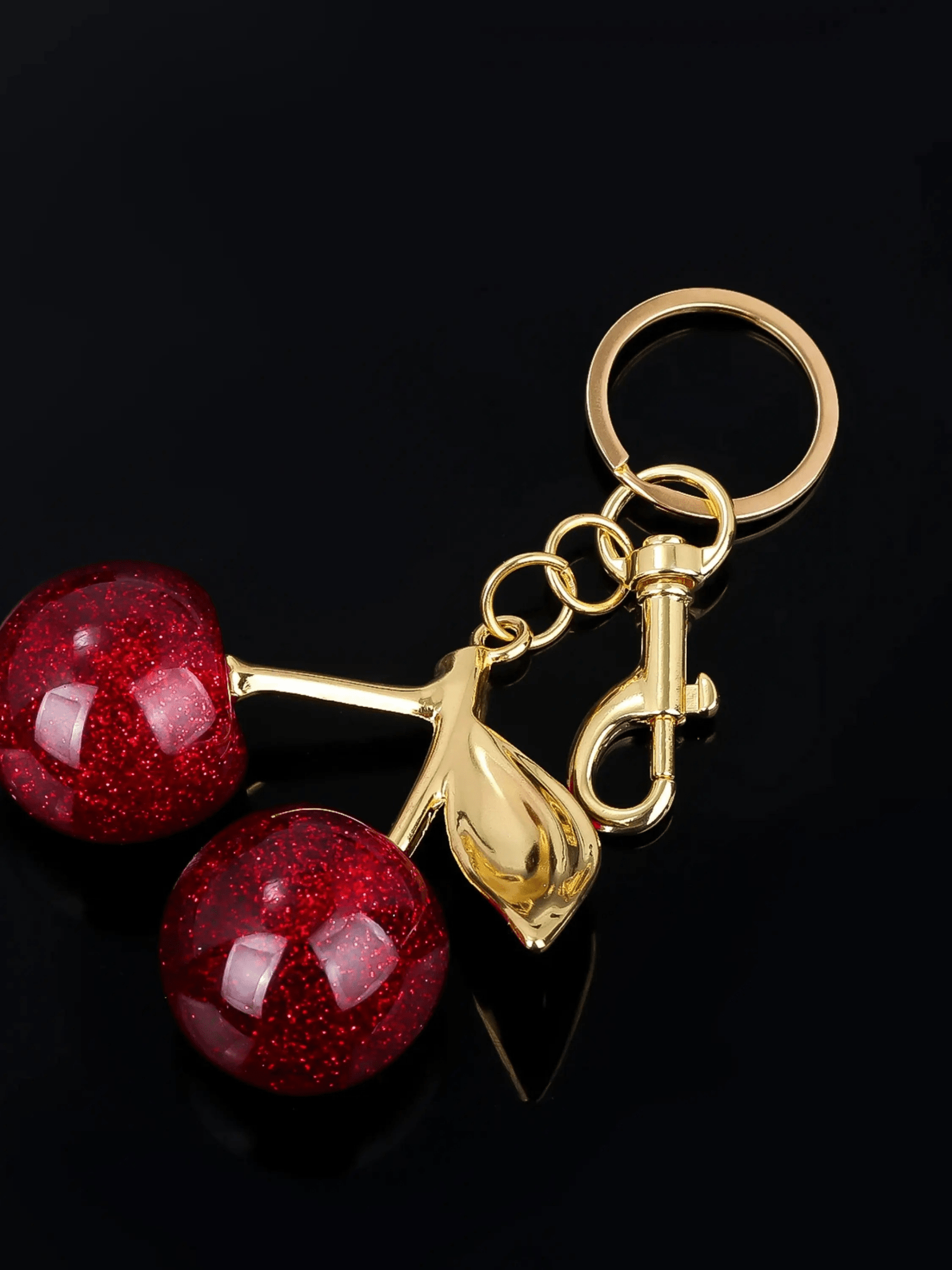 Ruby | Glitter Cherry Gold Keychain – Sparkling Elegance - in Bordeaux red | Arvea Bags