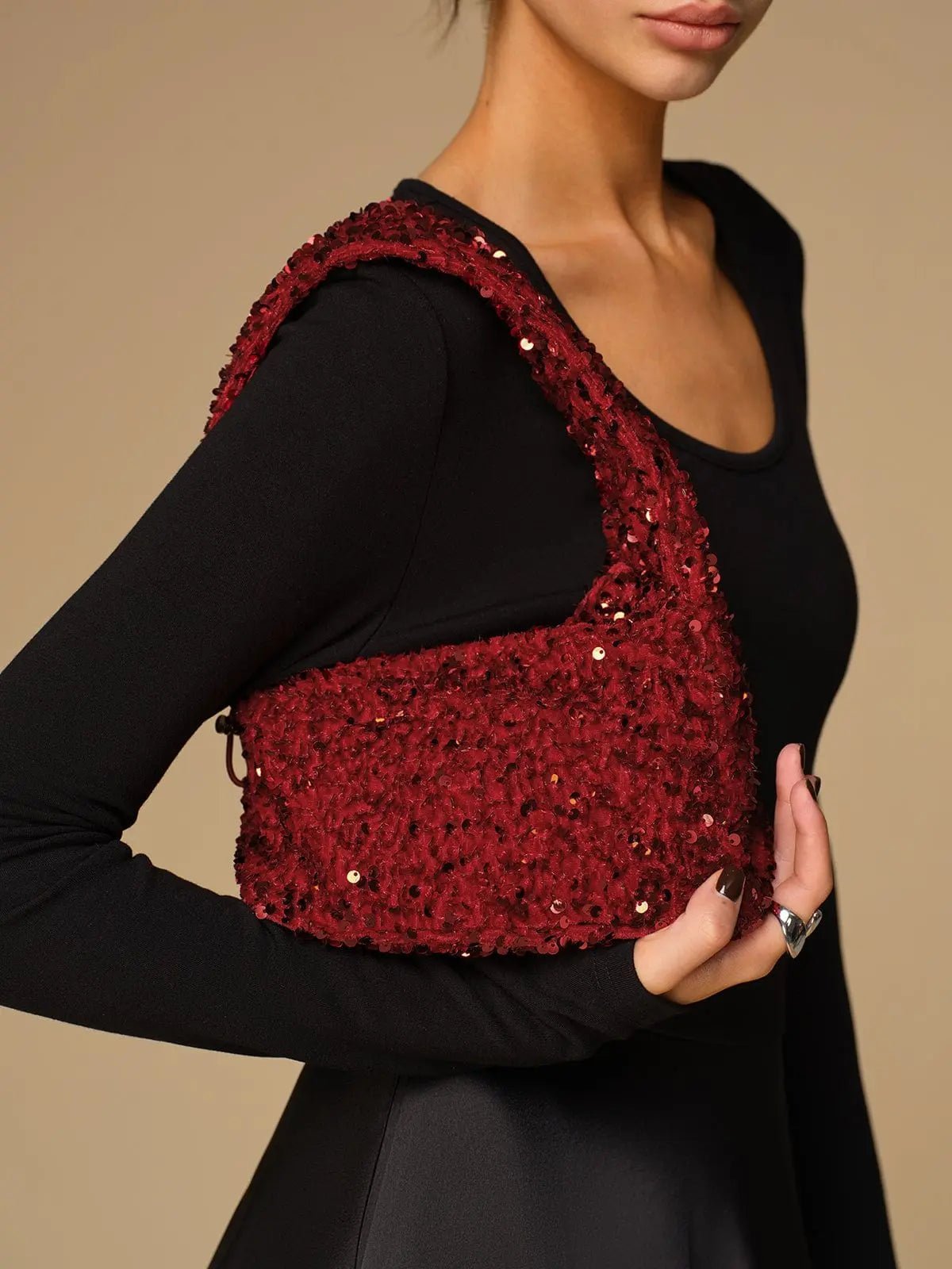 Ruby | Sequined Mini Bag – Glamorous & Dazzling - in Wine Red | Arvea Bags