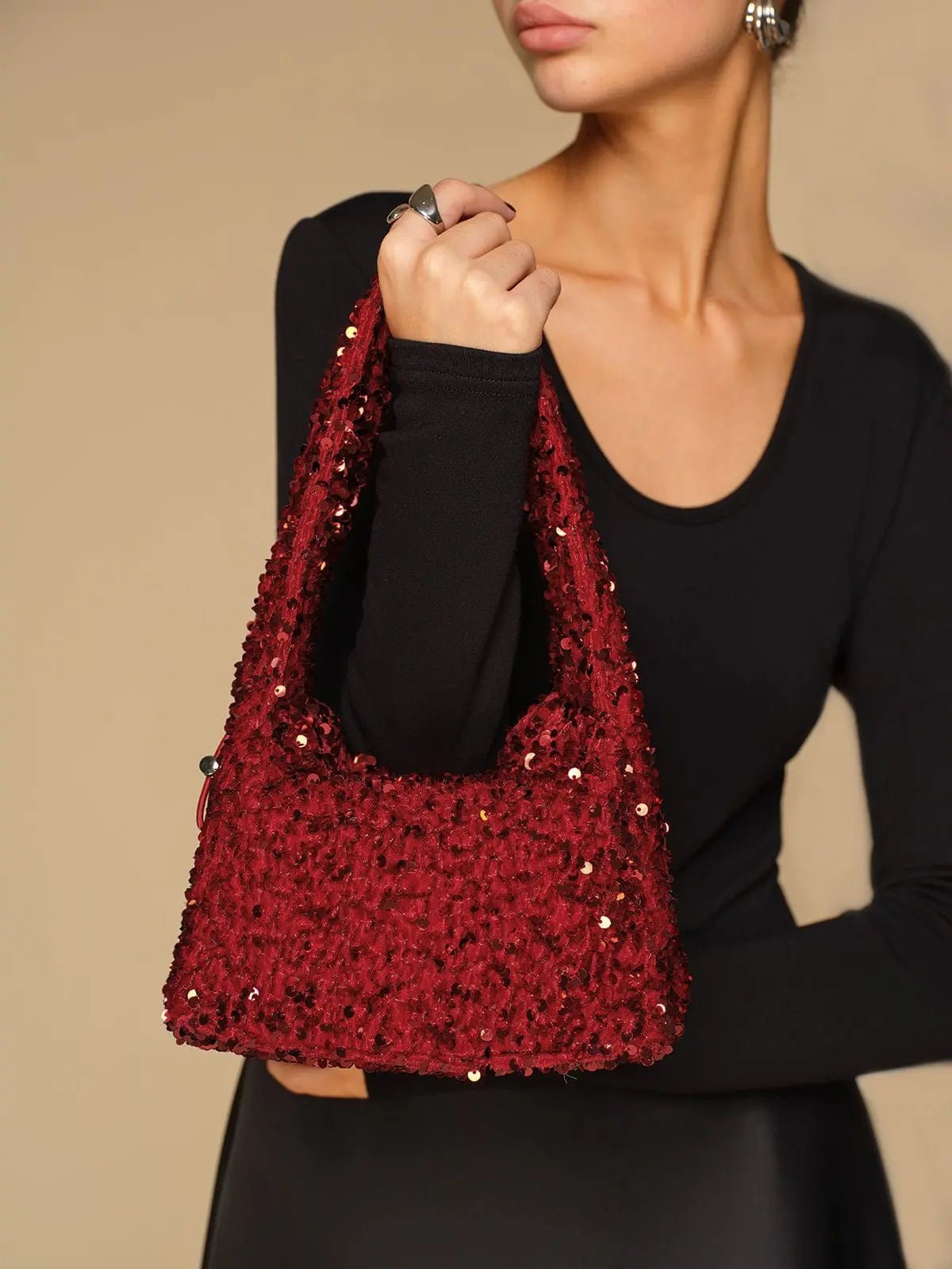 Ruby | Sequined Mini Bag – Glamorous & Dazzling - in Wine Red | Arvea Bags