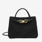 Sabine Woven Suede Handbag – Artisanal, Chic Sophisticated - in Black | Arvea Bags