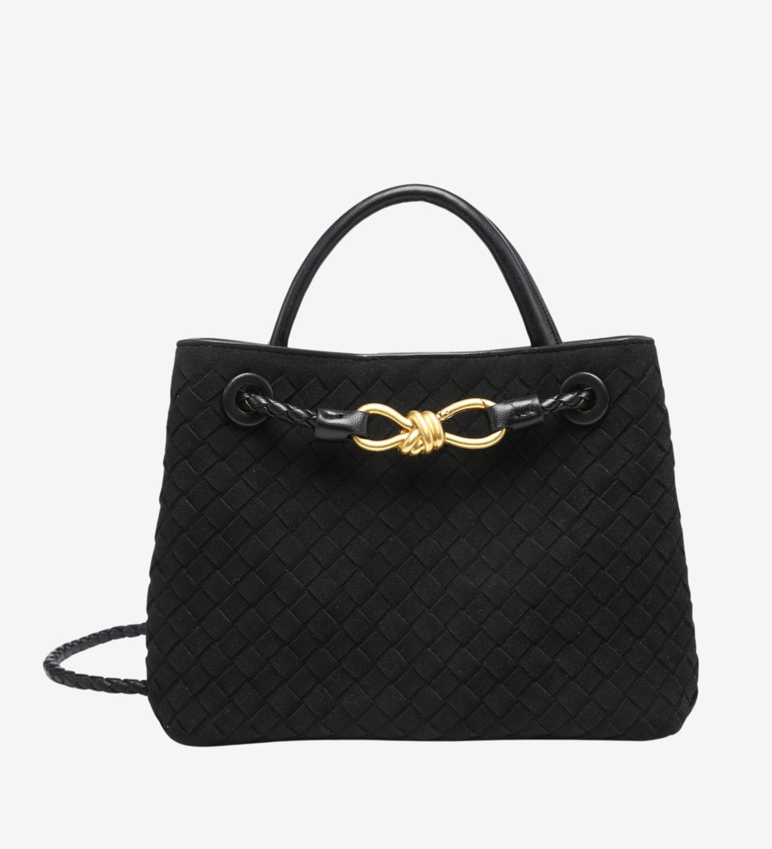 Sabine Woven Suede Handbag – Artisanal, Chic Sophisticated - in Black | Arvea Bags