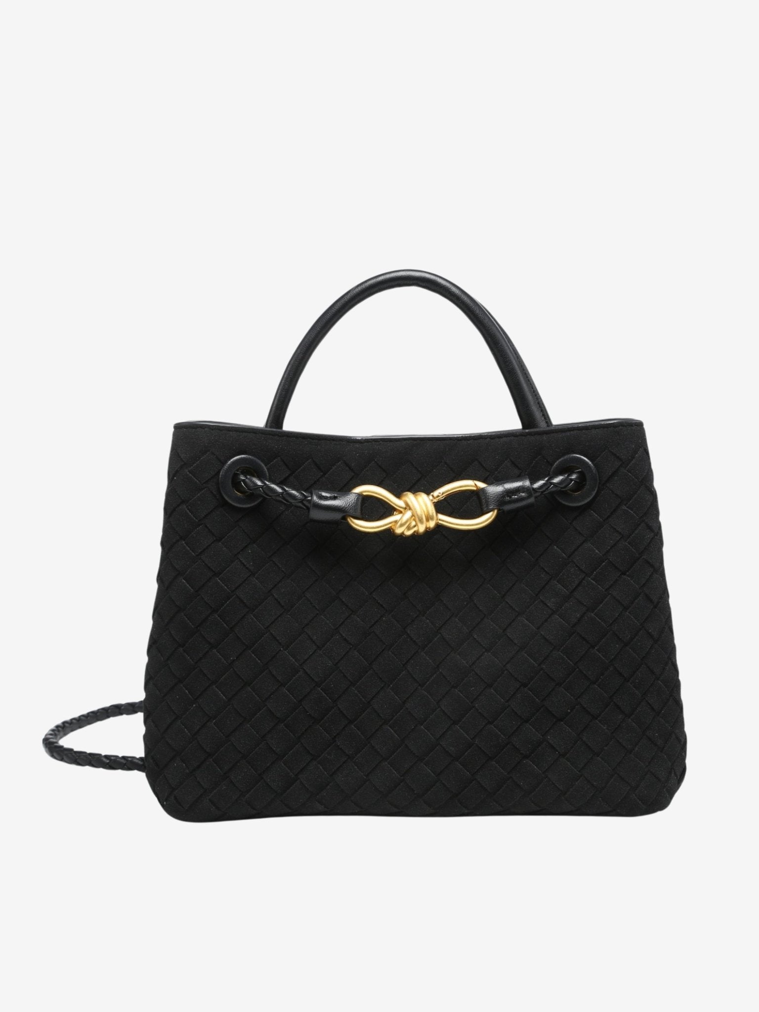 Sabine Woven Suede Handbag – Artisanal, Chic Sophisticated - in Black | Arvea Bags