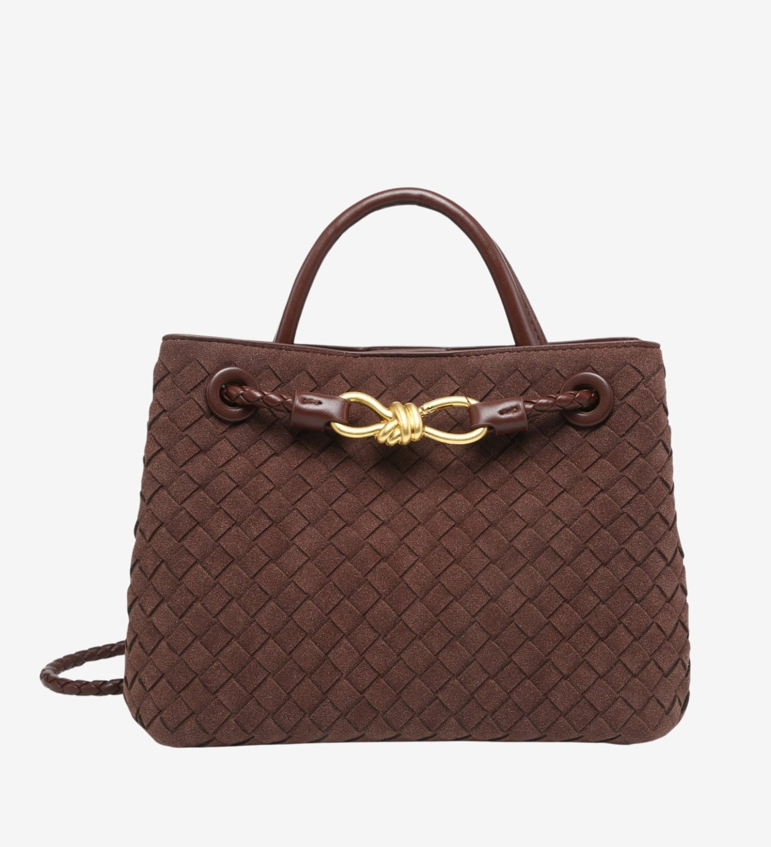 Sabine Woven Suede Handbag – Artisanal, Chic Sophisticated - in Classic Brown | Arvea Bags