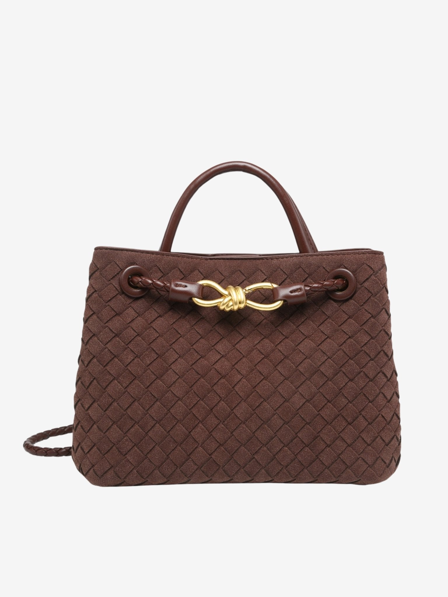 Sabine Woven Suede Handbag – Artisanal, Chic Sophisticated - in Classic Brown | Arvea Bags