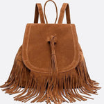 Savannah Fringe Backpack – Suede - Effect Drawstring Rucksack with Boho Tassels - in Black | Arvea Bags