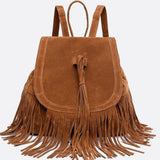 Savannah Fringe Backpack – Suede - Effect Drawstring Rucksack with Boho Tassels - in Black | Arvea Bags