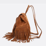 Savannah Fringe Backpack – Suede - Effect Drawstring Rucksack with Boho Tassels - in Black | Arvea Bags