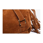 Savannah Fringe Backpack – Suede - Effect Drawstring Rucksack with Boho Tassels - in Black | Arvea Bags