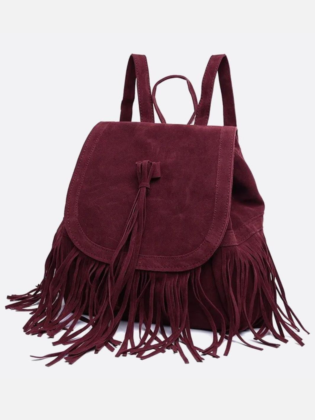 Savannah Fringe Backpack – Suede - Effect Drawstring Rucksack with Boho Tassels - in Black | Arvea Bags