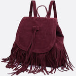 Savannah Fringe Backpack – Suede - Effect Drawstring Rucksack with Boho Tassels - in Black | Arvea Bags