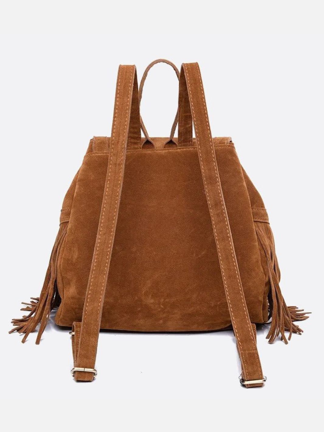 Savannah Fringe Backpack – Suede - Effect Drawstring Rucksack with Boho Tassels - in Black | Arvea Bags
