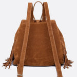 Savannah Fringe Backpack – Suede - Effect Drawstring Rucksack with Boho Tassels - in Black | Arvea Bags