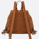 Savannah Fringe Backpack – Suede - Effect Drawstring Rucksack with Boho Tassels - in Black | Arvea Bags