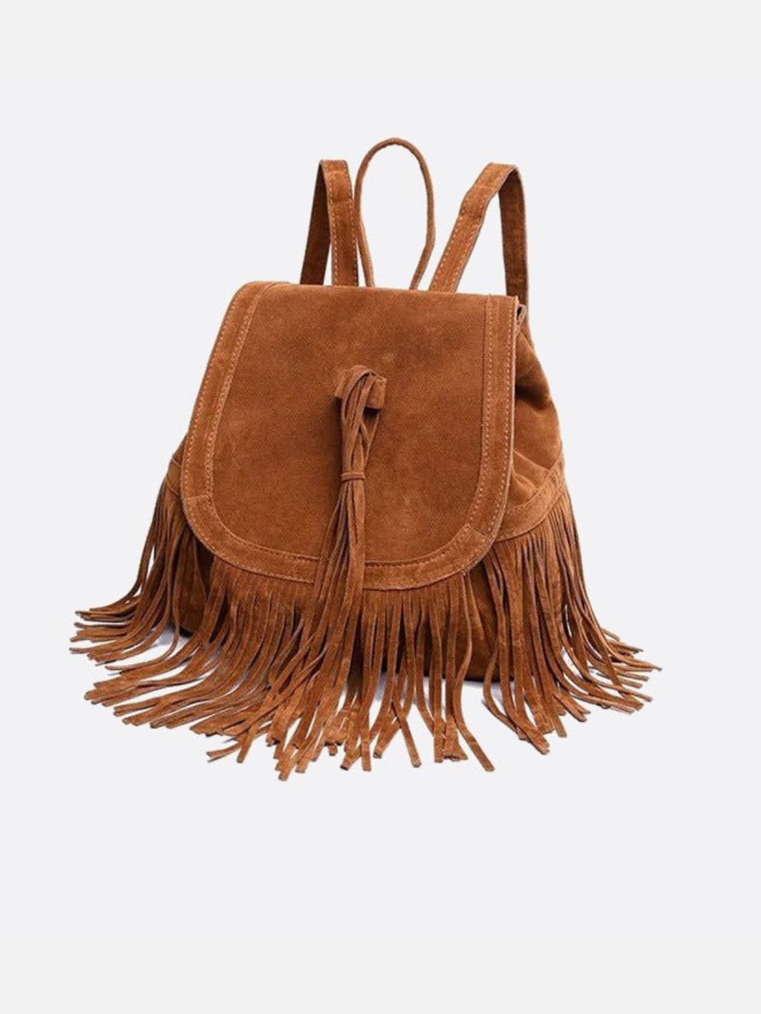 Savannah Fringe Backpack – Suede - Effect Drawstring Rucksack with Boho Tassels - in Black | Arvea Bags