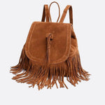 Savannah Fringe Backpack – Suede - Effect Drawstring Rucksack with Boho Tassels - in Black | Arvea Bags