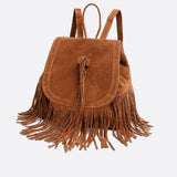 Savannah Fringe Backpack – Suede - Effect Drawstring Rucksack with Boho Tassels - in Black | Arvea Bags