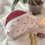 Selmara | Quilted Cherry Print Cosmetic Bag – Playful & Practical - in Light Beige | Arvea Bags