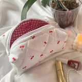 Selmara | Quilted Cherry Print Cosmetic Bag – Playful & Practical - in Light Beige | Arvea Bags