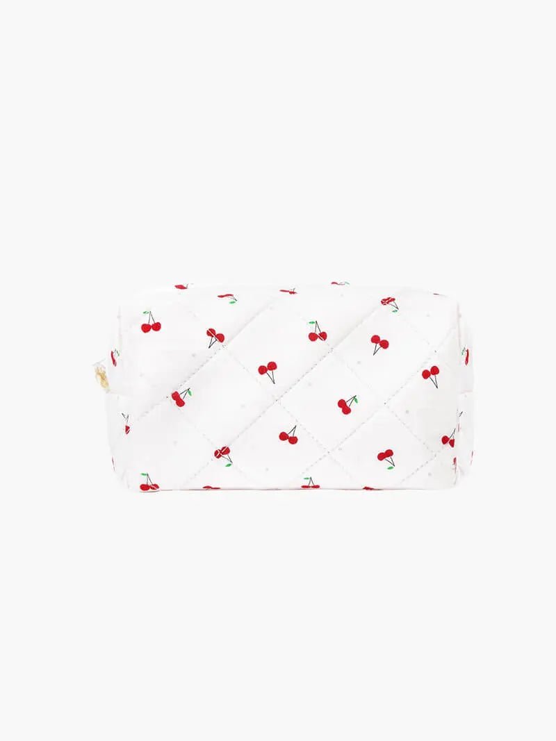 Selmara | Quilted Cherry Print Cosmetic Bag – Playful & Practical - in Light Beige | Arvea Bags
