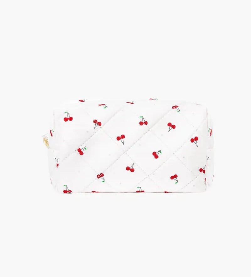 Selmara | Quilted Cherry Print Cosmetic Bag – Playful & Practical - in Light Beige | Arvea Bags