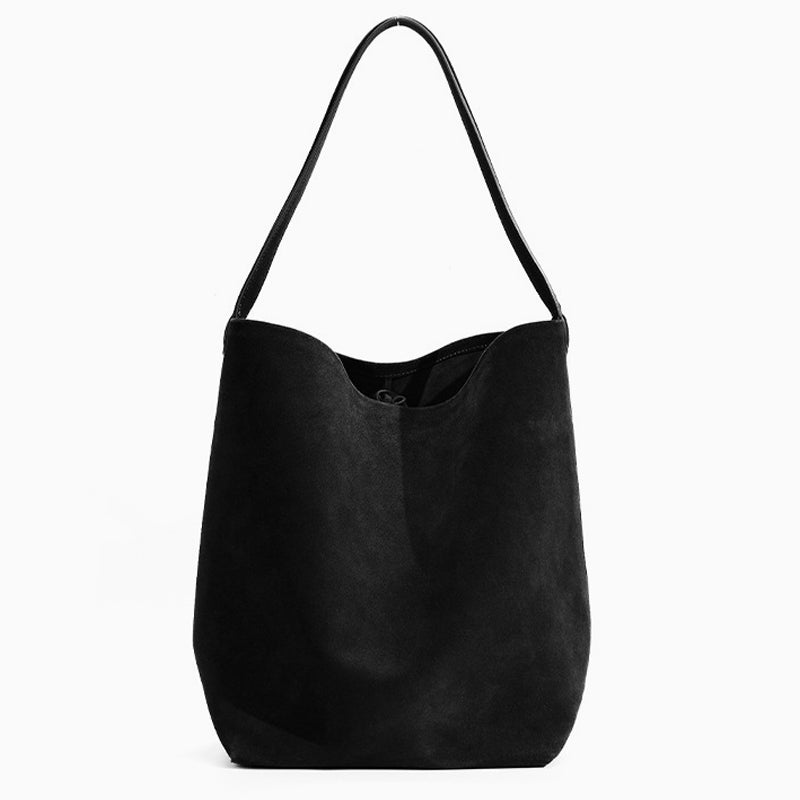 Senna Minimalist Suede Tote Bag – Large Shoulder Bag - in Black | Arvea Bags