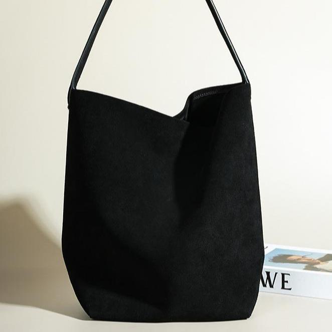 Senna Minimalist Suede Tote Bag – Large Shoulder Bag - in Black | Arvea Bags
