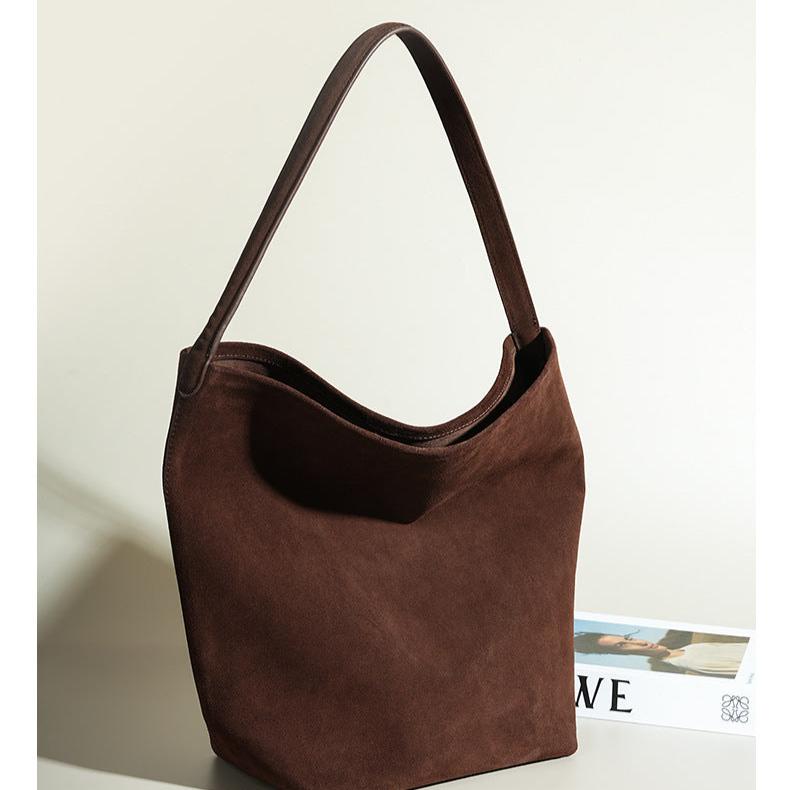 Senna Minimalist Suede Tote Bag – Large Shoulder Bag - in Dark Brown | Arvea Bags