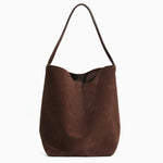 Senna Minimalist Suede Tote Bag – Large Shoulder Bag - in Dark Brown | Arvea Bags
