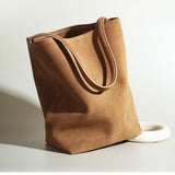 Senna Minimalist Suede Tote Bag – Large Shoulder Bag - in Light Brown | Arvea Bags