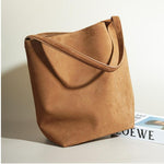 Senna Minimalist Suede Tote Bag – Large Shoulder Bag - in Light Brown | Arvea Bags