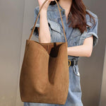 Senna Minimalist Suede Tote Bag – Large Shoulder Bag - in Light Brown | Arvea Bags