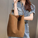 Senna Minimalist Suede Tote Bag – Large Shoulder Bag - in Light Brown | Arvea Bags