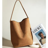 Senna Minimalist Suede Tote Bag – Large Shoulder Bag - in Light Brown | Arvea Bags