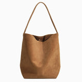 Senna Minimalist Suede Tote Bag – Large Shoulder Bag - in Light Brown | Arvea Bags